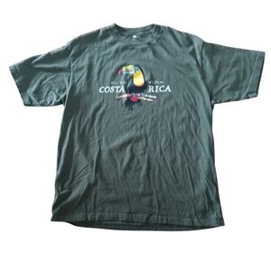 COSTA RICA T-SHIRT. OLIVE GREEN WITH PARROT DESIGN.